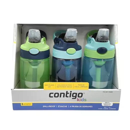美国contigo康迪克儿童吸管水杯宝宝吸嘴防漏水瓶三只装水壶400ml3个