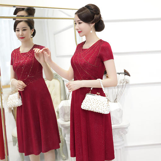 MLY-60631妈妈礼服连衣裙婚庆洋气醋酸料烫钻款 商品图1