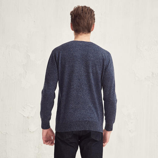 羊绒世家2020秋冬新款男士圆领100%羊绒衫内搭保暖双色花纱薄毛衣 商品图3