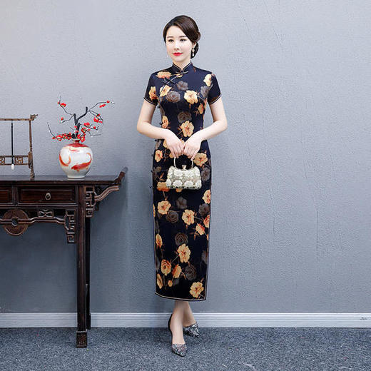 WXG-20-i 高端优雅旗袍真丝长款双层裙 商品图2