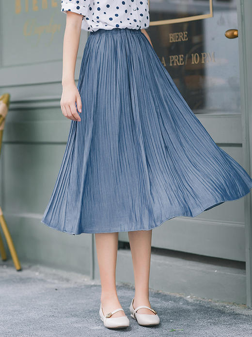 茵曼半身裙中长款2020夏装新款松紧腰高腰显瘦淑女a字甜美百褶裙