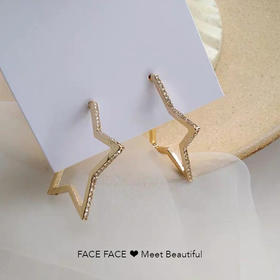 S925 银五角星欧美简约镶钻耳钉