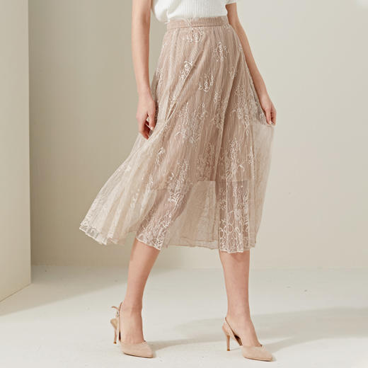 METTE2020春夏新品女士中长款蕾丝网纱半身裙修身显瘦飘逸百褶裙 商品图3