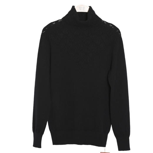 羊绒世家女秋冬新品纯色简约堆领毛衣女薄款菱形印花纯山羊绒衫女 商品图7