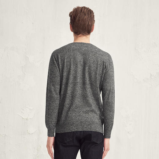 羊绒世家2020秋冬新款男士圆领100%羊绒衫内搭保暖双色花纱薄毛衣 商品图6