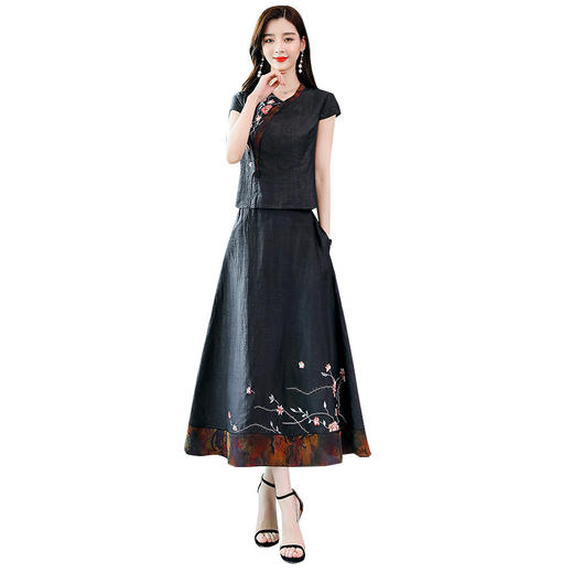 WZNH-HRYZ7067通勤圆领高腰韩版短袖文艺范连衣裙 商品图4