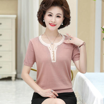 ysm7392夏装薄款冰丝短袖t恤中年妇女4050岁中老年人女装大码