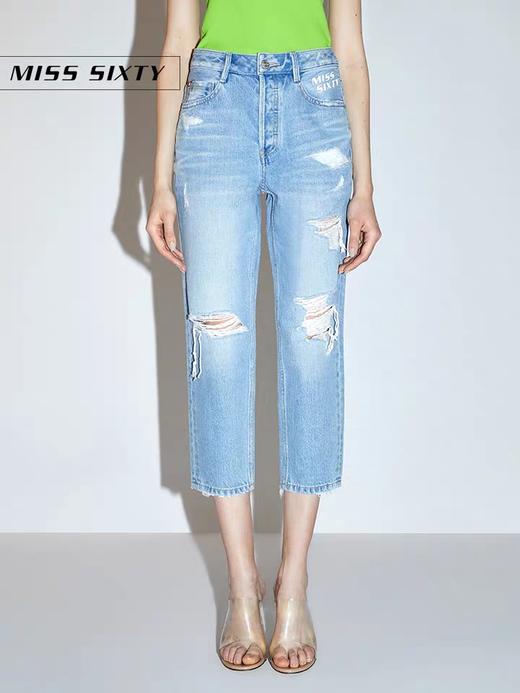 Miss Sixty2020夏季新款纯棉破洞印花直筒牛仔裤子女602JJ3300000 商品图2
