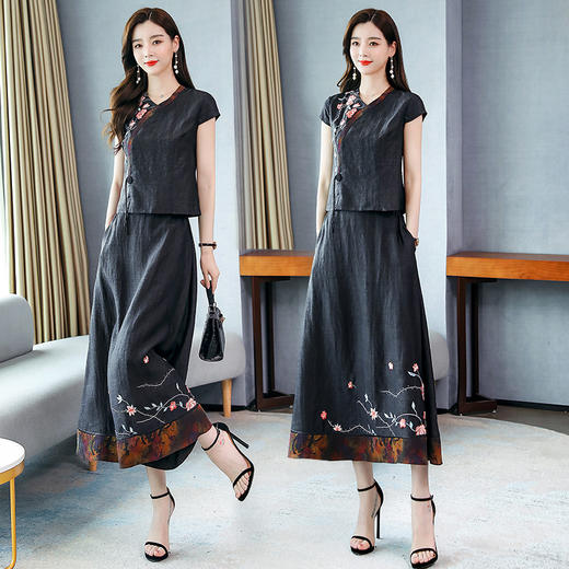 WZNH-HRYZ7067通勤圆领高腰韩版短袖文艺范连衣裙 商品图2