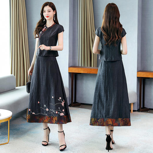 WZNH-HRYZ7067通勤圆领高腰韩版短袖文艺范连衣裙 商品图1