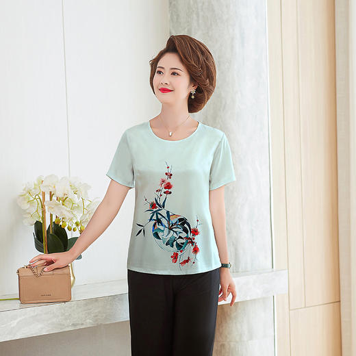 MQ-WX9903夏装新款圆领仿真丝印花短袖T恤小衫YY 商品图1