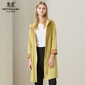 METTE2020早春新款女士中长款连帽风衣收腰抽绳时尚大口袋薄外套