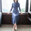 AHM 8313 2020夏季新款连衣裙立领时尚气质优雅荷叶边五分袖牛仔蓝 商品缩略图3