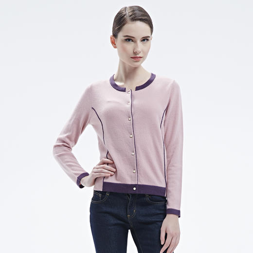 羊绒世家春秋新款圆领羊绒女开衫短款小外套女修身外搭薄款毛衣女 商品图2