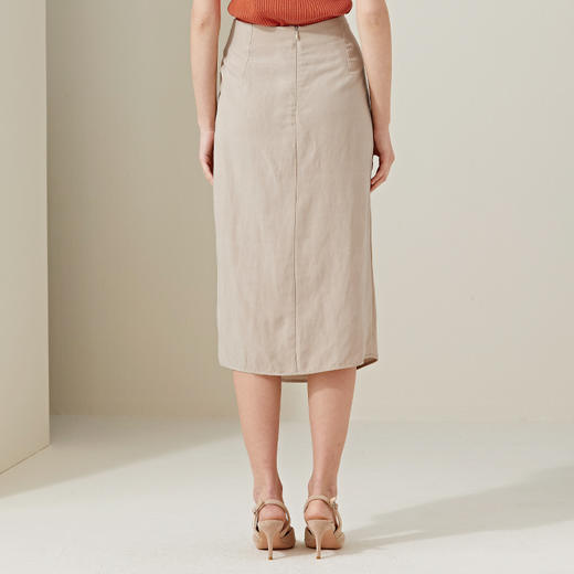 METTE2020夏季新品女士不对称包臀裙时尚纽扣装饰开衩莱赛尔a字裙 商品图2