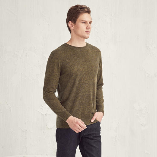 羊绒世家2020秋冬新款男士圆领100%羊绒衫内搭保暖双色花纱薄毛衣 商品图1