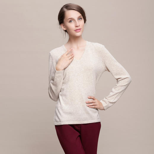 羊绒世家秋冬女装反季促销新款纯色毛衣女套头V领针织衫女羊绒衫 商品图4