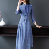 AHM 8313 2020夏季新款连衣裙立领时尚气质优雅荷叶边五分袖牛仔蓝 商品缩略图0