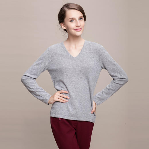 羊绒世家秋冬女装反季促销新款纯色毛衣女套头V领针织衫女羊绒衫 商品图5