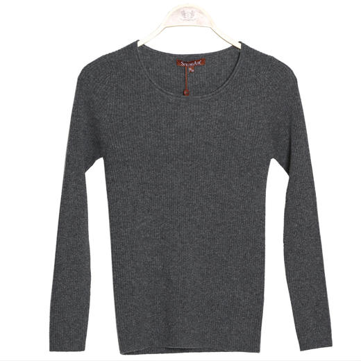 羊绒世家纯山羊绒衫低圆领毛衣女紧身弹性贴身套头竖条纹打底衫女 商品图5