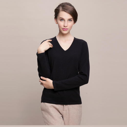 羊绒世家秋冬女装反季促销新款纯色毛衣女套头V领针织衫女羊绒衫 商品图2
