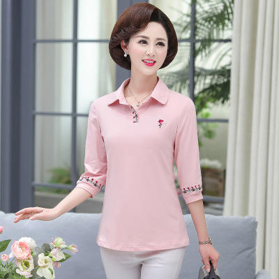 XOS 45-1122 2020t恤女七分袖宽松翻领中袖上衣带领 商品图4