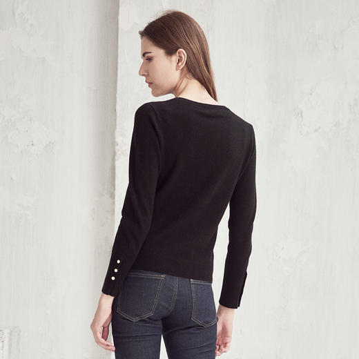 羊绒世家2020秋季新款女士圆领100%山羊绒衫时尚纽扣装饰内搭毛衣 商品图4