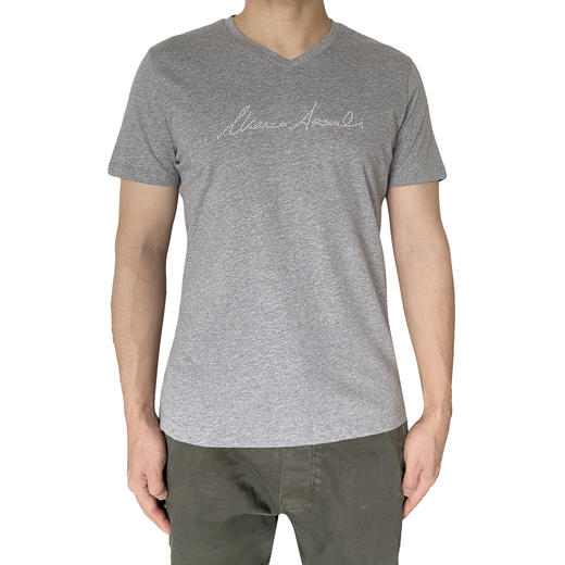 Marco Azzali 灰色前胸字母珠片圆领T恤 T3811400 商品图0