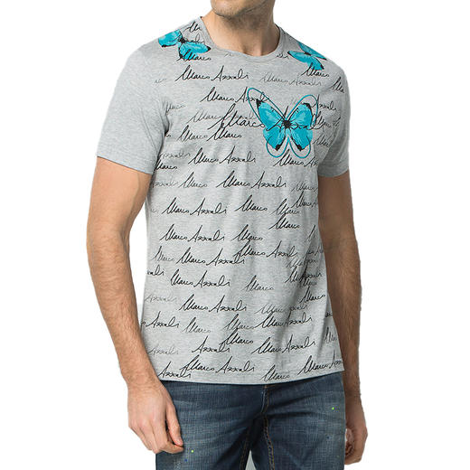 Marco Azzali 灰色字母蝴蝶印花圆领T恤 T3839400 商品图1