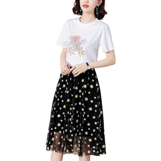 AHM-hxyr5987新款时尚气质印花小雏菊网纱裙两件套TZF 商品图4