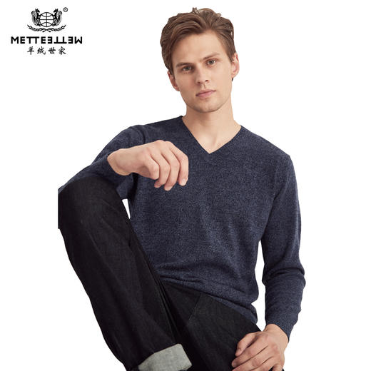 羊绒世家2020秋冬男士V领100%山羊绒衫时尚花纱内搭保暖针织毛衣 商品图0