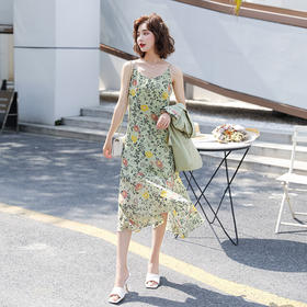 WZNH-OLBN2011新款2020碎花吊带连衣裙+短袖西装外套两件套