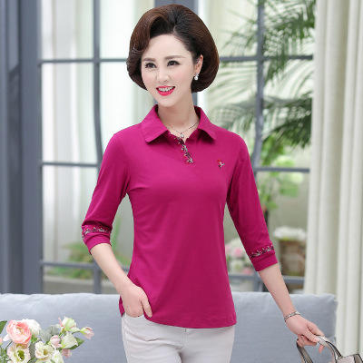 XOS 45-1122 2020t恤女七分袖宽松翻领中袖上衣带领 商品图2