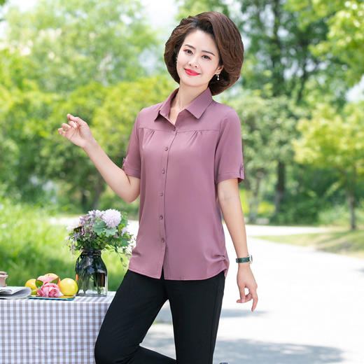 NP  2207休闲衬衣纯色大码妈妈装 商品图1