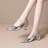 MJM-954新款尖头高跟鞋百搭拼色露趾水钻中跟女凉鞋 商品缩略图1