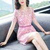 AHM-hxyr5990新款时尚圆领气质粉色刺绣连衣裙TZF 商品缩略图2