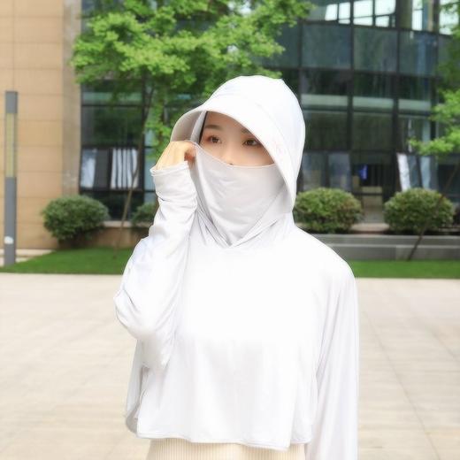 新款带口罩女防晒衣防紫外线透气冰丝衫长袖薄外套T13斗篷款防晒衣夏日必备 商品图5