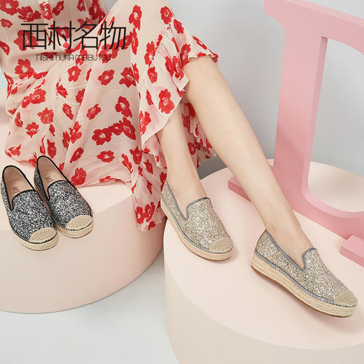 西村名物春季新款亮片草编舒适渔夫鞋X20AM19911 商品图0