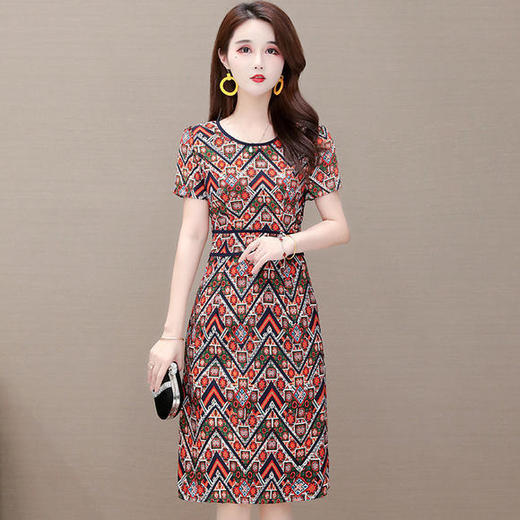 QYM-KED-Q27新款时尚印花雪纺连衣裙 商品图0