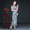 YSD-05883-3032复古优雅真丝短袖高开衩长款旗袍 商品缩略图1