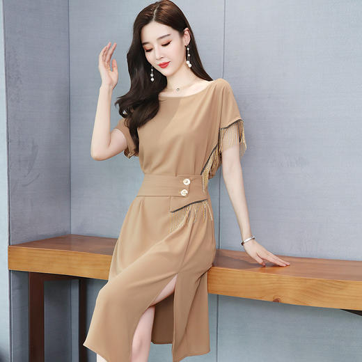 HRFS-WJ16019新款时尚气质纯色流苏裙TZF 商品图3