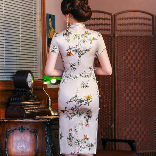AN-春夏新款复古优雅印花真丝旗袍 商品图4