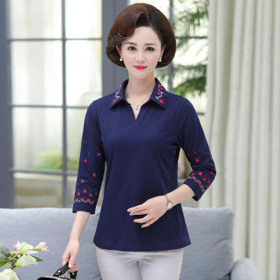 XOS 45-1122 2020t恤女七分袖宽松翻领中袖上衣带领 商品图3