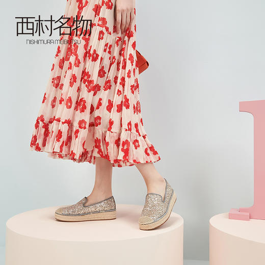 西村名物春季新款亮片草编舒适渔夫鞋X20AM19911 商品图1