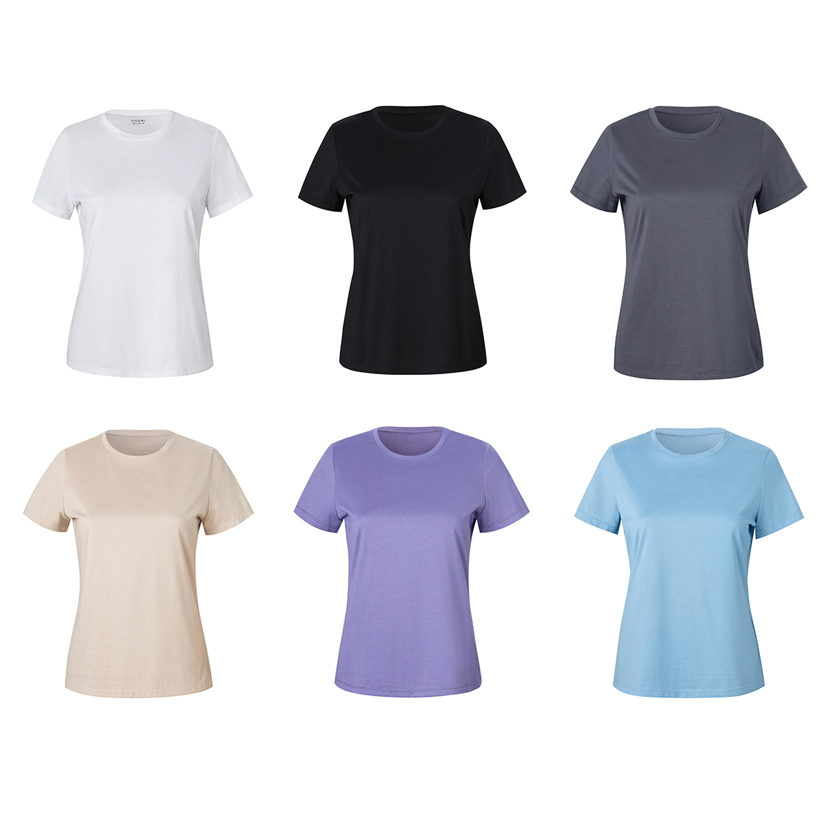 HIDEMI 基础必入 新款超薄有机棉清透收身T恤 六入色 白色/黑色/豆乳色/马卡龙蓝/马卡龙紫/深灰色