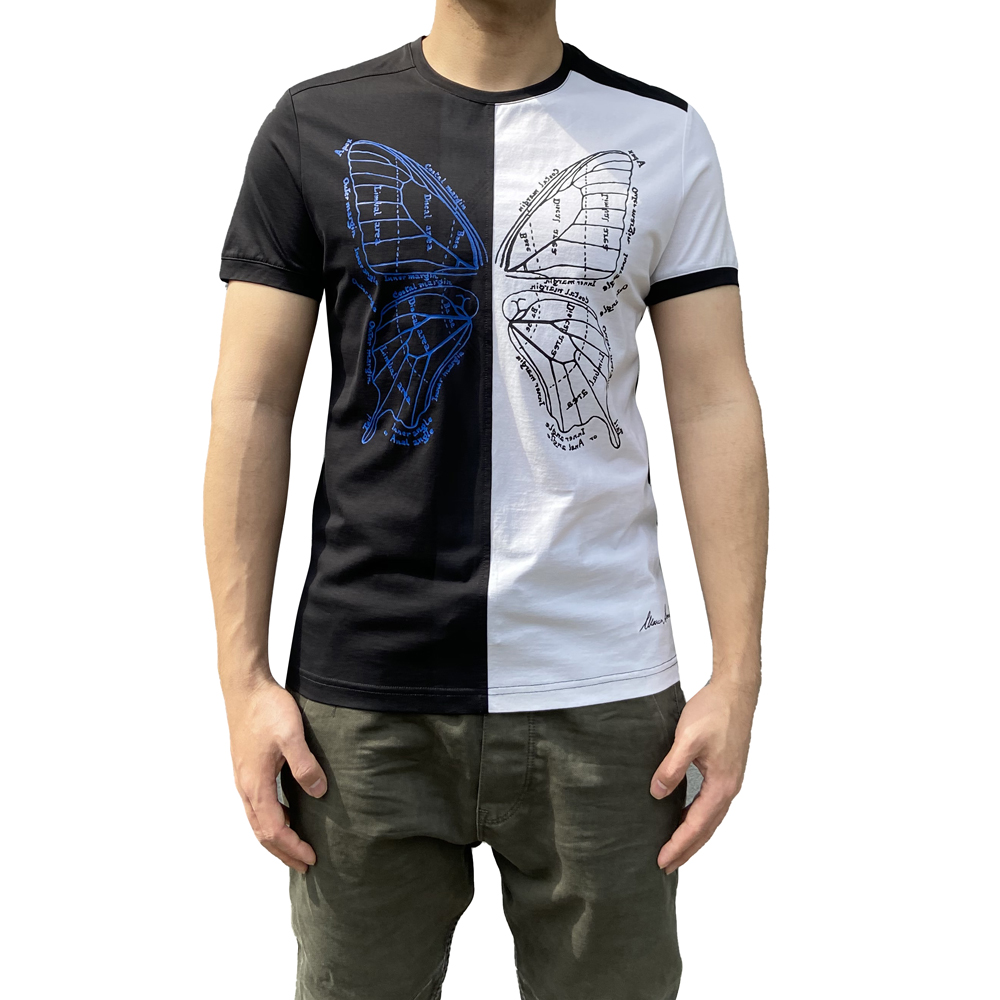 Marco Azzali 黑白蝴蝶印花圆领T恤 T3806200