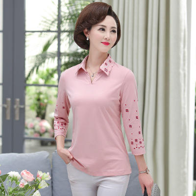 XOS 45-1122 2020t恤女七分袖宽松翻领中袖上衣带领 商品图0