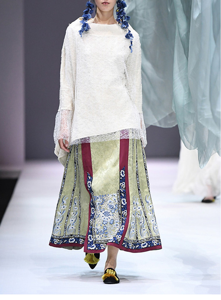 林栖设计小店s和m码现货一片式马面裙系列夏季新款女装绣花半身裙马面