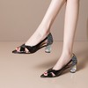 MJM-954新款尖头高跟鞋百搭拼色露趾水钻中跟女凉鞋 商品缩略图0