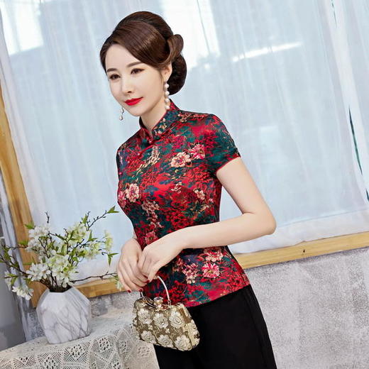 HYX20-6651复古真丝高档百搭时尚旗袍上衣 商品图0